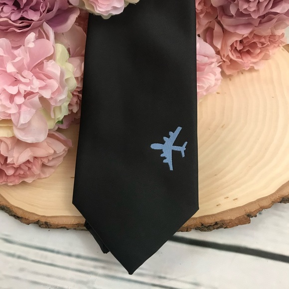 Black Tie with Blue Jumbo Jet 4 Engine Airplane - Picture 6 of 8